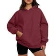 thumbnail image 4 of WTOBBY Women's Colorblock Sweatshirt Long Sleeve Casual Comfortable Loose Lightweight Pullover with REDEEMED Letter Print, Trendy Sporty Top for Women, Fall Fashion Apparel,Red M, 4 of 5