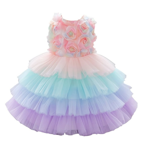 Fesfesfes Toddler Kids Baby Girls Floral Layered Tulle Dress Chiffon Ball Gown Mesh Princess Dress Girls Clothes On Sale