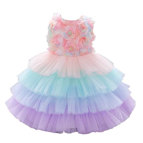 Toddler Kids Baby Girls Floral Layered Dress Ball Gown Tulle Dress Clothes