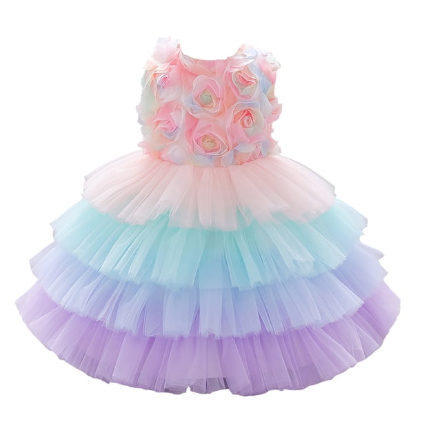 Vestido Para Niñas, Ropa Para Niñas Pequeñas, Vestido Floral En Capas Para Niños Pequeños, Vestido De Baile, Vestido De Tul, Ropa Rosa Odeerbi LM103-3288