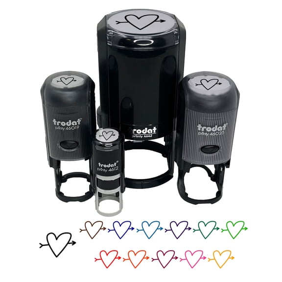 Heart Outline with Arrow Self-Inking Rubber Stamp Ink Stamper - Purple Ink - Small 3/4 Inch