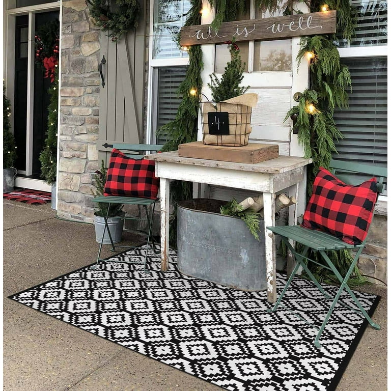 Outdoor Rug 4X6 Area Rug Washable Kitchen Rug Black and White Striped