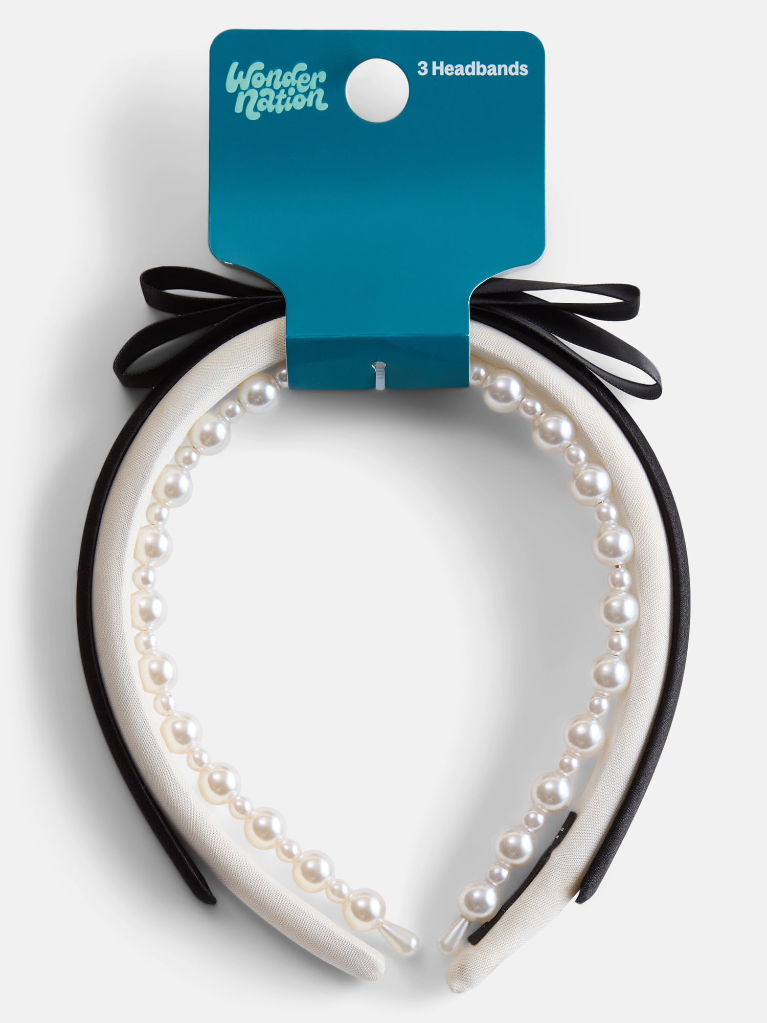 Wonder Nation Girls' Beaded Headband Set, 3-Piece, Black/White