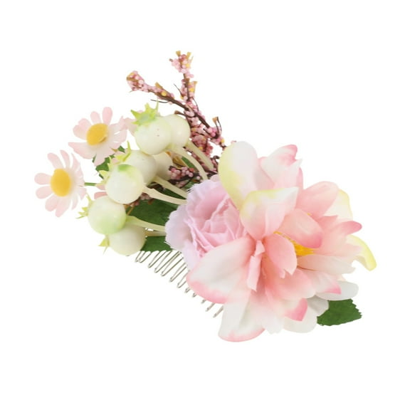 Unique Bargains 1 Pc Women's Durable Simulated Flowers Hair Clips Comb for Parties Pink Polyester Fabric Iron