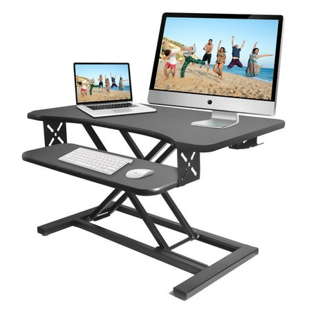 PYLE PDRIS12 - Standing Computer Desk / Monitor Desk - Height Adjustable Desktop Table Work Station with Keyboard