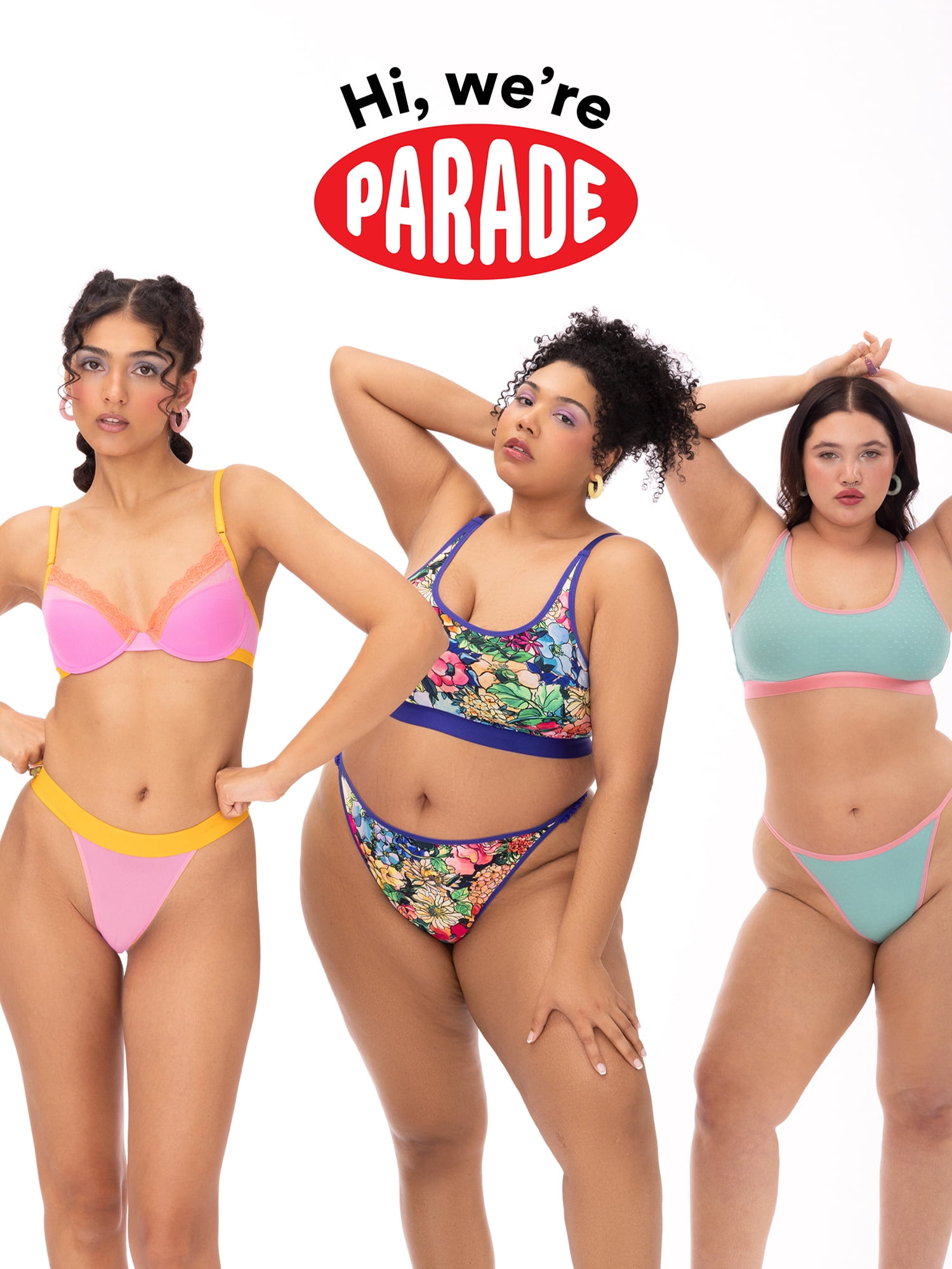 Parade Floral Print Scoop Bralette and Ruffle Thong Set, Sizes XS to 3XL