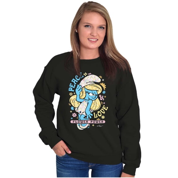 Smurfette Peace Love Flower Power Women Crewneck Sweatshirt Brisco Brands S