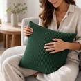 thumbnail image 3 of Dark Green Throw Pillow Cover with Fine Stripe Corduroy, 18 by 18 Inches, for Living Room Sofa, Decorative Cushion Case, 3 of 3