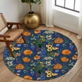 thumbnail image 2 of Round Rugs 5Ft, Orange Blue Spring Floral Round Area Rug Washable Indoor Throw Carpet, Vintage Botanical Summer Flower Soft Non Slip Circle Rug for Cabinet Bathroom Home Decor Aesthetic, 2 of 8