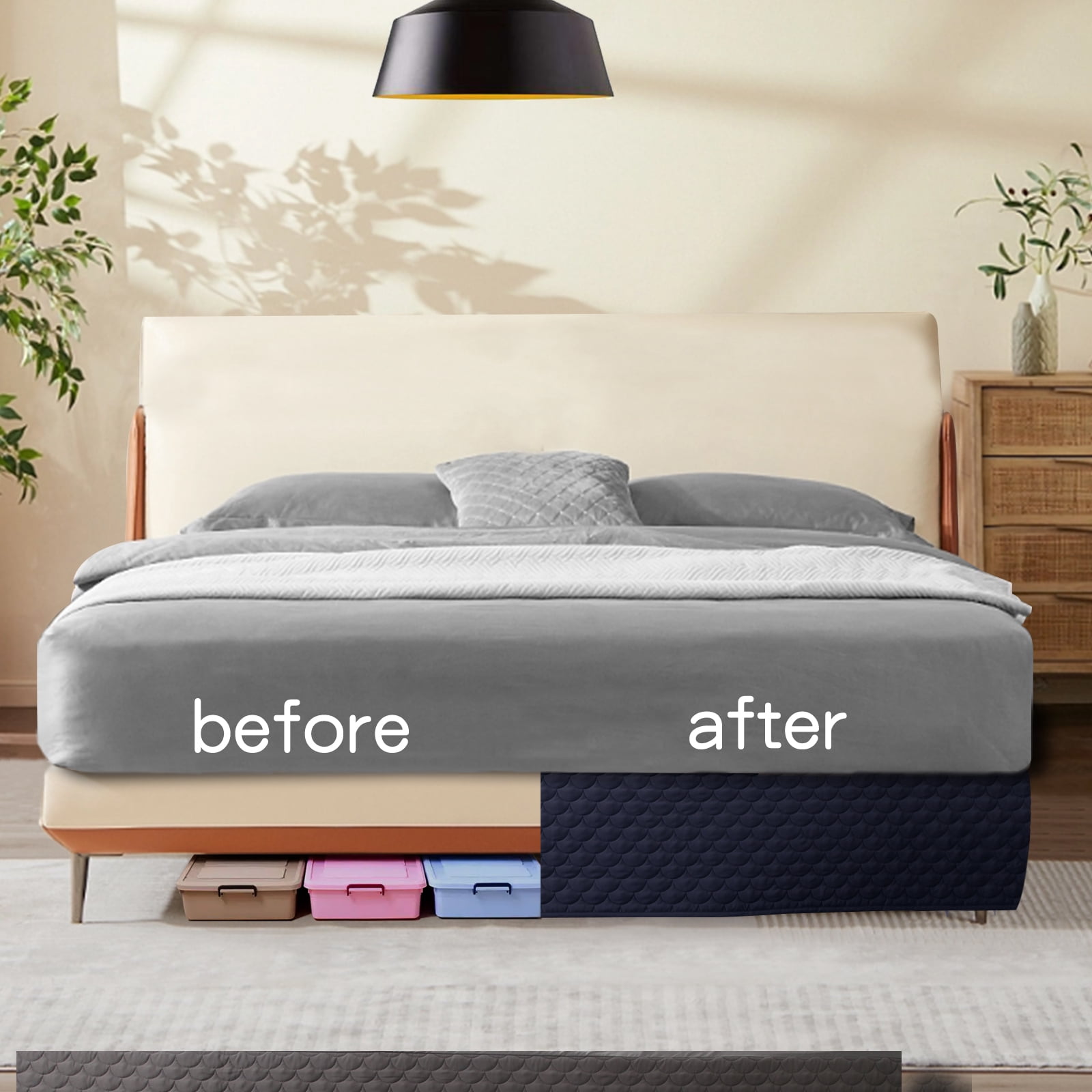 Bed Skirt with Spilt Corner 15 Inch Drop, Polyester Blended Quilted Bed Wrap,Modern Dust Ruffle, Anti-Wrinkle & Fade Resistant, Dust Proof for Bedroom
