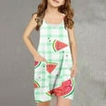 thumbnail image 2 of Odeerbi 5-13 Years Teen Girls Summer Jumpsuit Plaid Watermelon Print Camisole Romper Breathable Comfortable Suspender Overalls Bib Overall Shorts with Pockets, 2 of 5