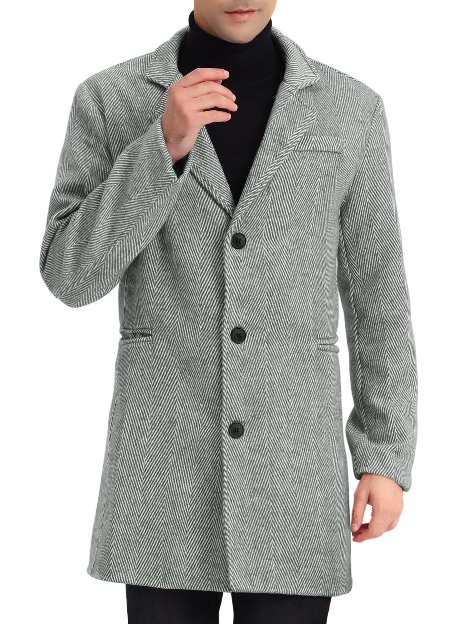 Lars Amadeus Men's Herringbone Overcoat Single Breasted Trench