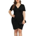 thumbnail image 3 of Aiyino Womens Plus Size Short Sleeve Deep V Neck Bodycon Wrap Dress with Front Slit, 3 of 6
