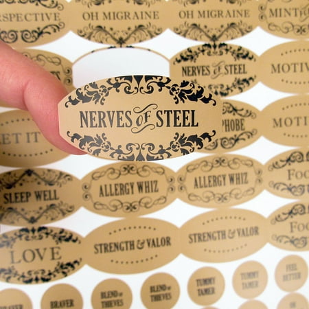 120 Oval Apothecary Poly Weatherproof Labels Plus Bonus Cap Labels for Essential Oil DIY Products by Rivertree Life