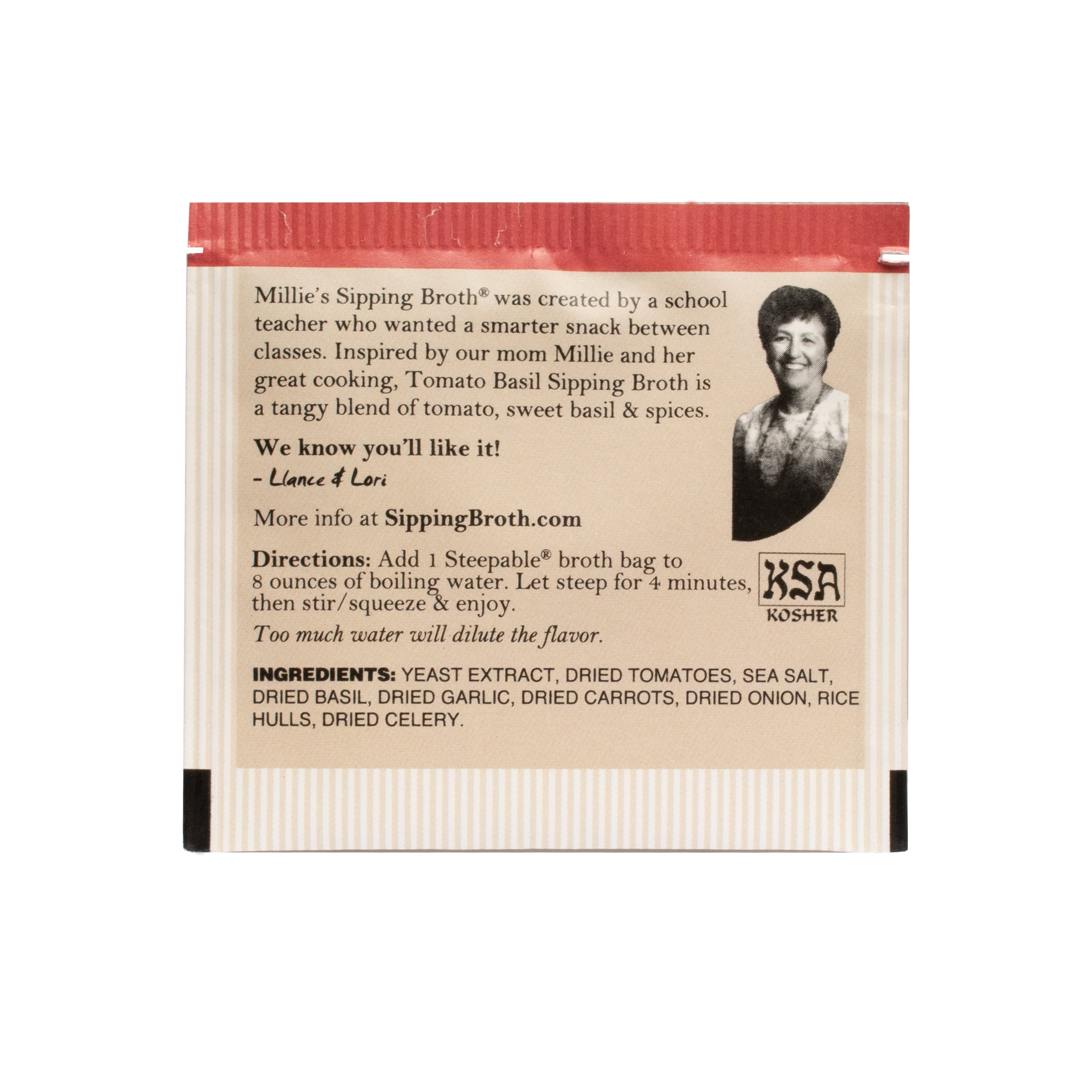 (6 pack) Millie's Sipping Steepable Broth Bags, Tomato Basil, 12 pk