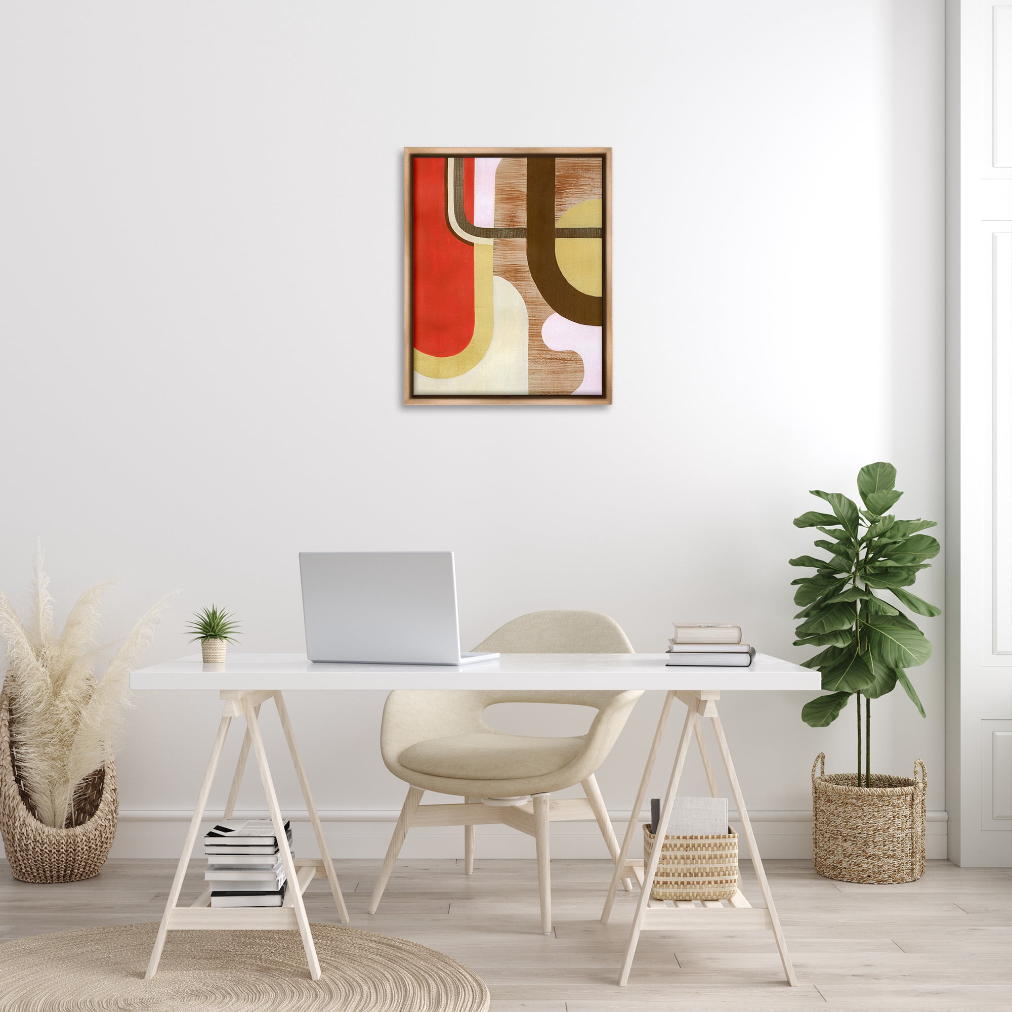 Stupell Industries Rustic Curved Shapes Abstract Painting Brown Floater Framed Canvas Art Print Wall Art, 25 x 31