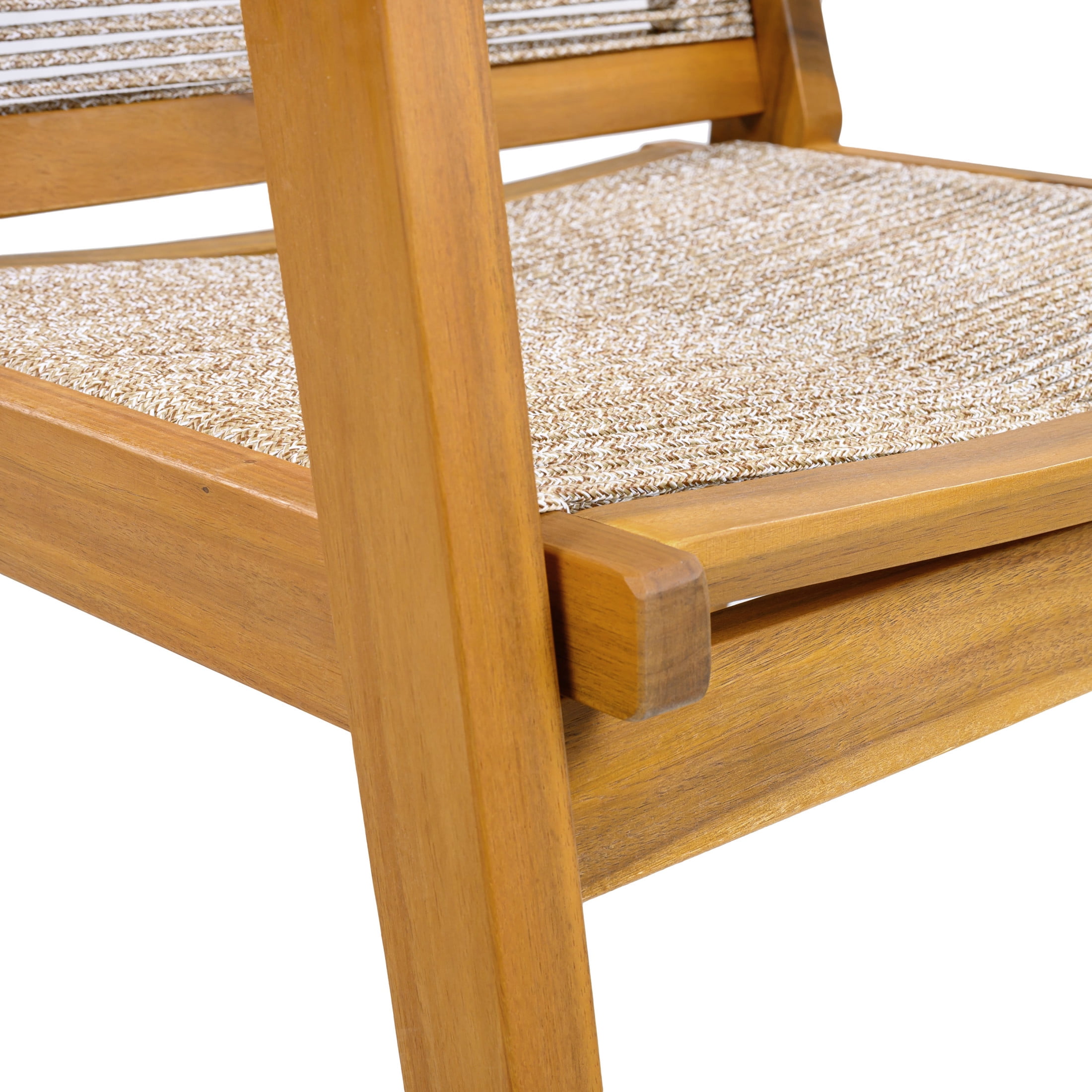 Christopher Knight Home Outdoor Patio Dining Chairs Set of 2, Teak Finish Wood Frame with Mix Brown Rope