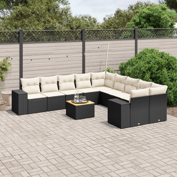 vidaXL Garden Sofa Set Black and Cream White