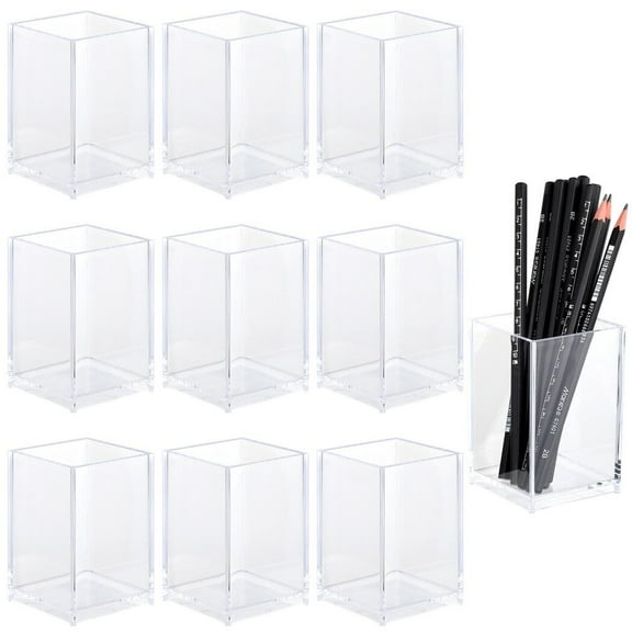 10-Pack Acrylic Pen Holders, Clear Pencil Organizers, Makeup Brush Holders, Desktop Organizers, Acrylic Clear Pencil Cups, Office Accessory Storage