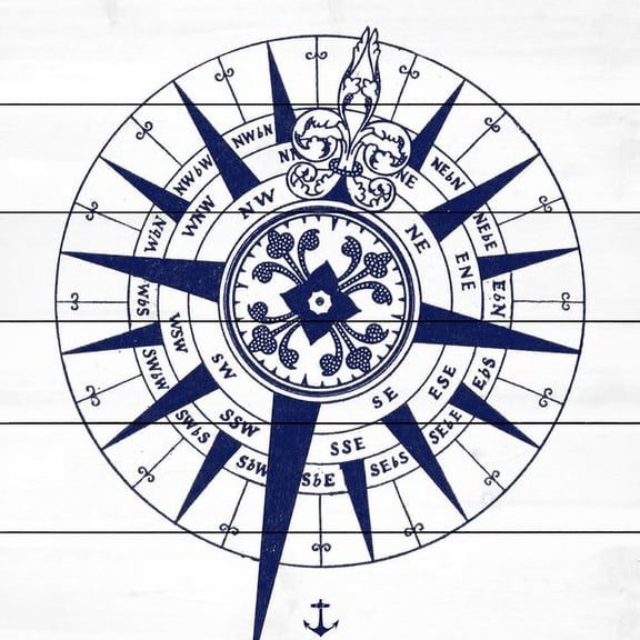 Marmont Hill "Blue Compass" Painting Print on White Wood