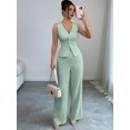 thumbnail image 5 of Women'S 2 Piece Outfits Elegant Blazer Vest Pockets Wide Leg Pant Suit Casual Matching Set Mint Green M, 5 of 6