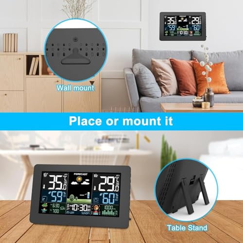Weather Station Wireless Indoor Outdoor,Thermometer Wireless with Remote Sensor,Home Weather Station,Color Display Digital Weather Forecast,Humidity,Atomic Clock,Air Pressure for Home