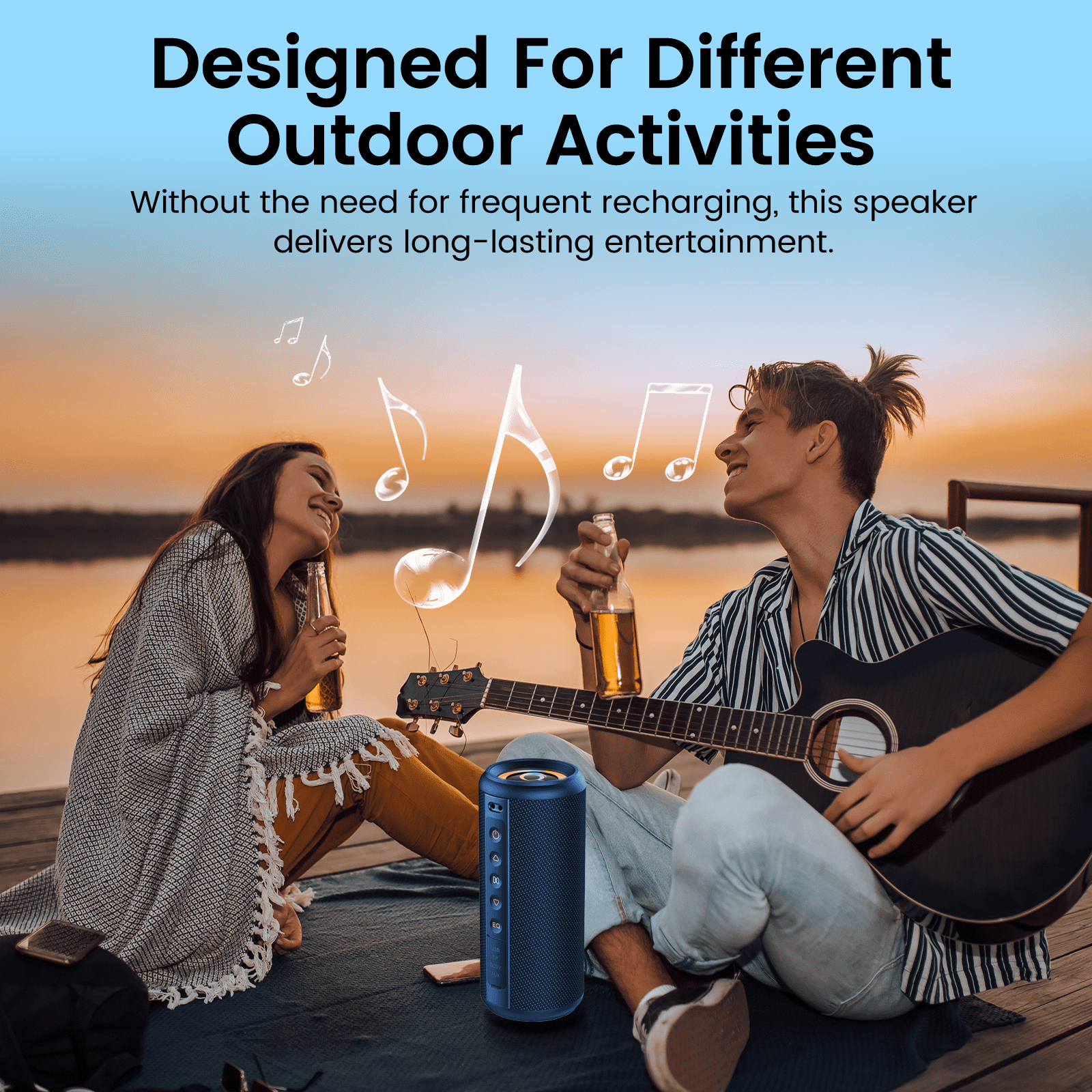 Portable Bluetooth Speaker, Bluetooth 5.4 Wireless Speaker with 20W HD Loud Stereo Sound, 20H Playtime, IP7 Waterproof, LED Lights, TWS Pairing, Built-in Mic, for Outdoor, Party, Home, Gift