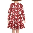 thumbnail image 3 of Renewold Kids Girls Xmas Trees Santa Play Dress Christmas Theme Midi Long Sleeve Casual Sundress A-line Dress Winter Outdoor Play Skater Dress Size 3XL, 3 of 4