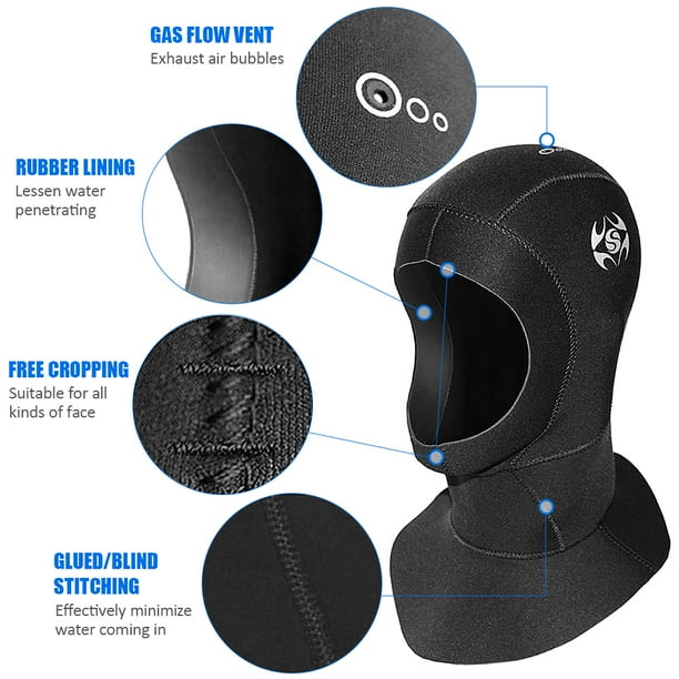 Keenso Bonnet de Plongée Unisexe 1mm / 3mm Cagoule de Plongée Noir en Néoprène pour la Plongée en Apnée Combinaison Capuche avec Capuchon Surf Divers