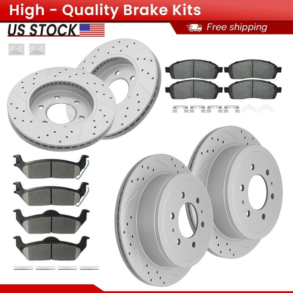 ACB ZONE Front Rear Brake Kits for Ford F-150 2004-2008 Lincoln Mark LT 2006-2008, Drilled Slotted Disc Brake Rotors and Ceramic Brake Pads