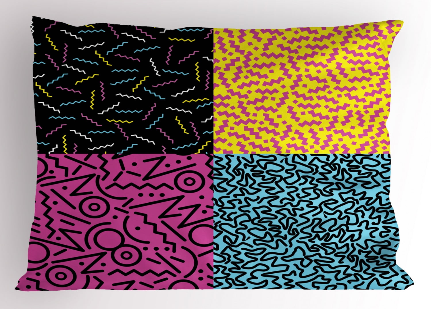 Indie Pillow Sham Set of Vintage Eighties Fashion Style Patterns