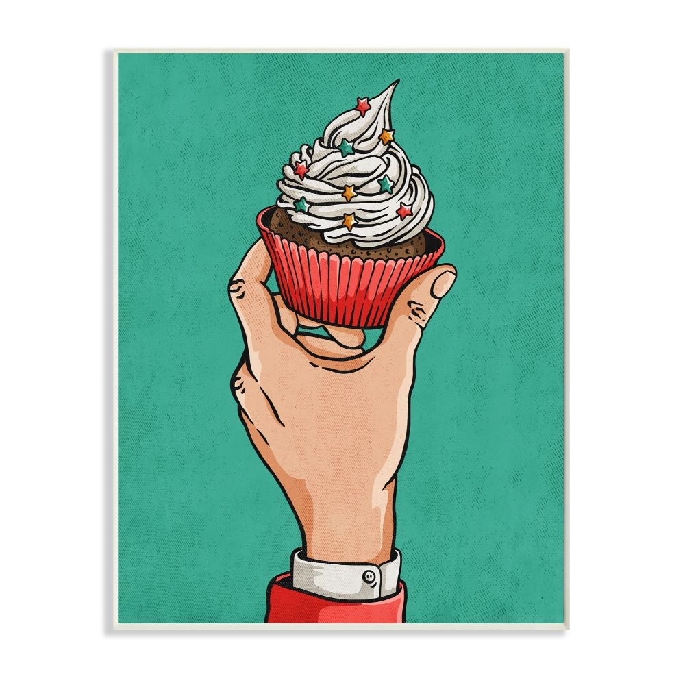 Stupell Industries Cupcake Vintage Comic Book Green Red Design Wall Plaque by Ester Kay