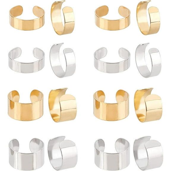 24pcs 2 Colors Plain Wide Band Rings 304 Stainless Steel Cuff Rings Open Rings for