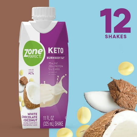 ZonePerfect Keto Shake, White Chocolate Coconut, True Keto Macros To Burn Body Fat, Made With MCTs, 11 fl oz, 12 (Best Protein Shake For Keto Diet)