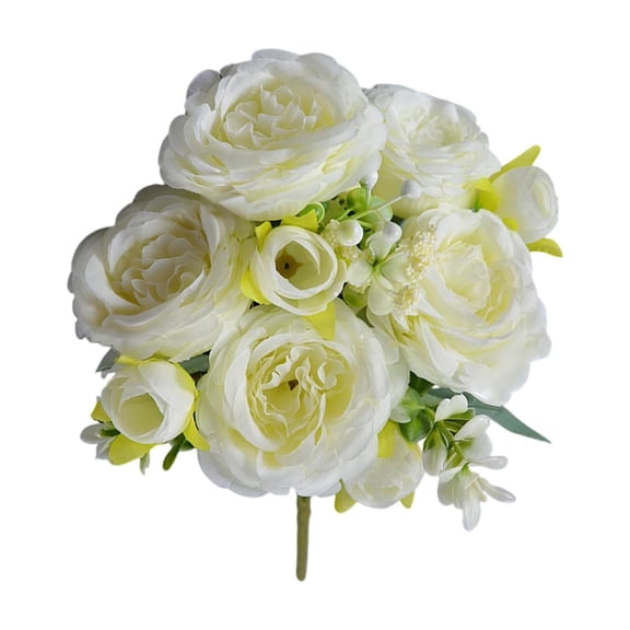 Mecorevxz 5 Branches Philippos Rose Bouquet Simulated Silk Flower Rose Table and Home Decor Artificial Flowers Wedding Bridal Bouquet,Valentines Day Decorations（White）