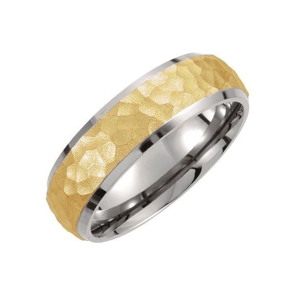 Jewels By Lux Titanium & Gold Immerse Plated 7mm Hammered Finish Beveled Edge Wedding Ring Band Size 10.5