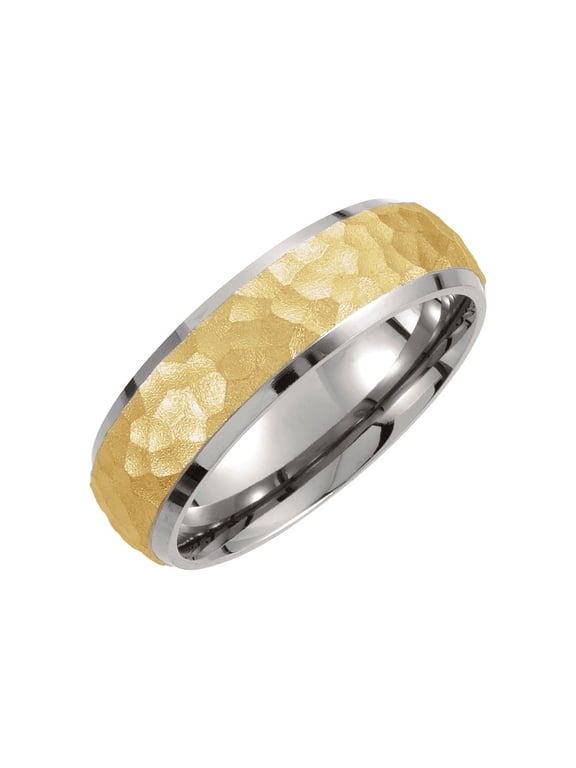 Titanium & Gold Immerse Plated 7mm Hammered Finish Beveled Edge Wedding Ring Band Size 12
