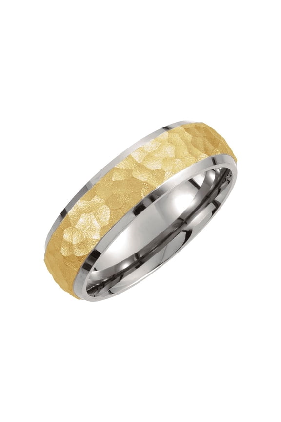 Titanium & Gold Immerse Plated 7mm Hammered Finish Beveled Edge Wedding Ring Band Size 8