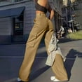 thumbnail image 4 of UAMVSH Women High Waist Cargo Pants Plus Size Streetwear Casual Work Dress Trousers with Pockets Soft Outdoor Wide Leg Athletic Pants(X-Large,Khaki 1), 4 of 7