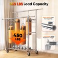 thumbnail image 3 of HOKEEPER Heavy Duty Double Rails Clothes Rack with Shelves, 450lbs Capacity Steel Garment Rack with Wheels, Commercial Grade Adjustable Length Bottom Mesh Shelf for Storage, Silver, 3 of 4