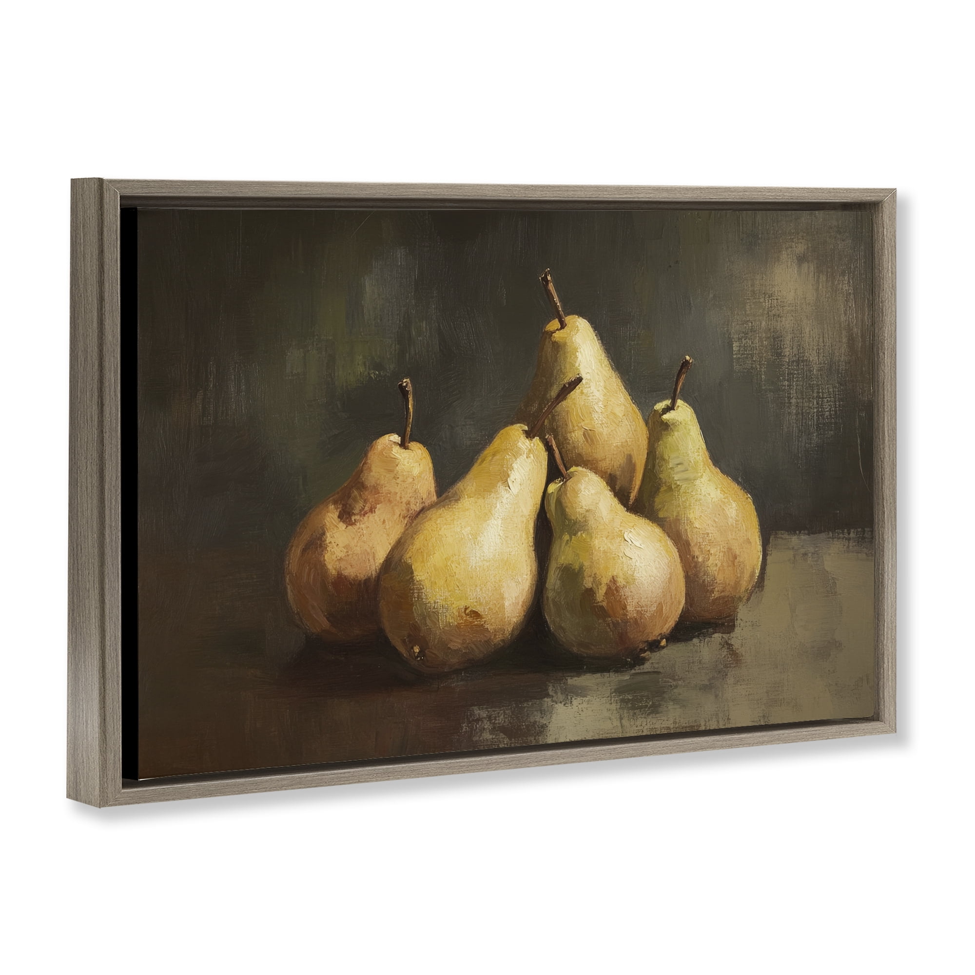 Stupell Industries Golden Pears Still Life Brown Framed Floater Canvas Wall Art, design by Petal Prints Design