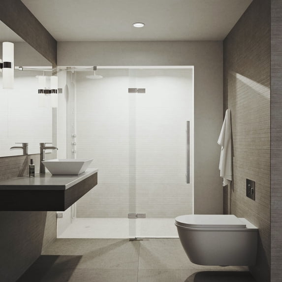 Vigo Rochelle 47 1/4 to 48 3/4 in. x 74 in. Frameless Hinged Shower Door in Chrome with Clear Glass and Handle