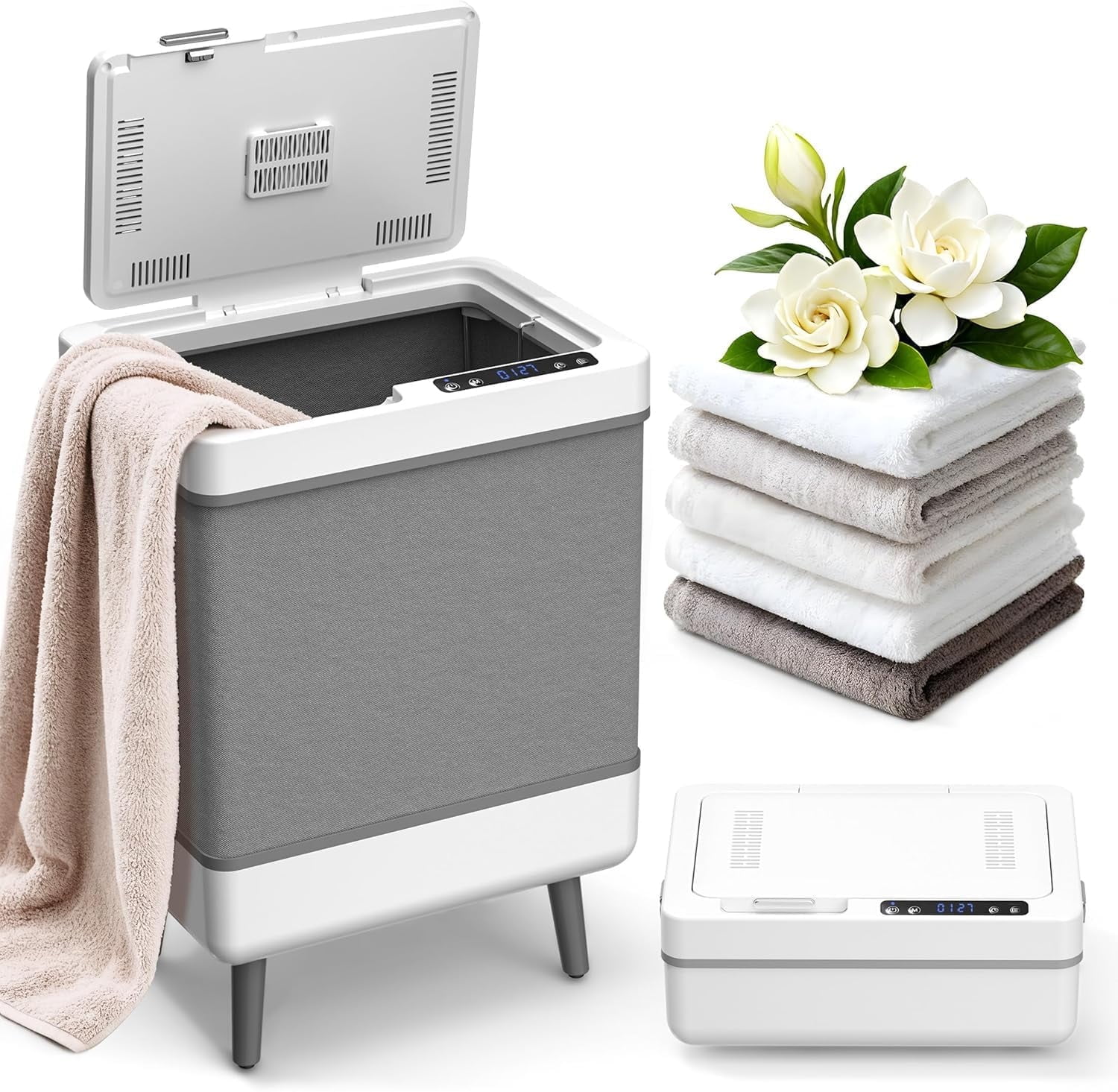 Large Towel Warmer Bucket with Flip Lid, One-Touch LED Display