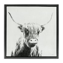 Stupell Industries Longhorn Sketch in Grey Animals Painting Black Floater Framed Canvas Art Print Wall Art, 18 x 18