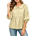 thumbnail image 4 of Ndbuld Womens Tops Long Sleeve Long-Sleeve Collar Button Pullover Top,Yellow,XXL, 4 of 5
