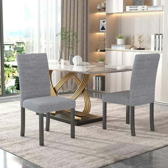 VECELO Set of 2 Upholstered Dining Chairs, Modern Parsons Chairs with Solid Back, Kitchen Side Chair for Dining Room Living Room, Light Gray