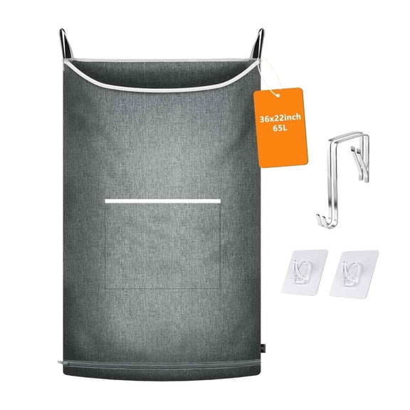XL Hanging Laundry Hamper, Over the Door Laundry Hamper and Baskets, Wide Opening Hanging Laundry Bag,Hanging Hamper for Bathroom,Dorm(Heather Grey, 36x22 Inch)