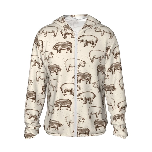 Balery Vintage Farm Pigs Sudadera ligera de manga larga con capucha y protección solar UPF 50+ para hombre y mujer, ideal para pesca y running-XX-Large