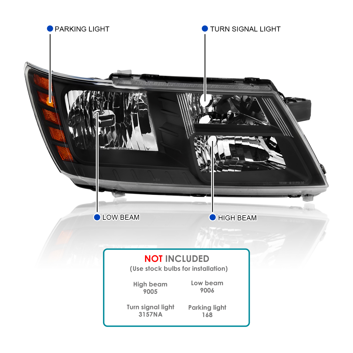 Spec-D Tuning Black Headlights Compatible with 2009-2020 Dodge Journey, Left + Right Pair Headlamps Assembly