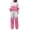 Pink, variant on Linen Set for Women Trendy Color Block Round Neck Long Sleeve Blouse Long Pants Elastic Waist Loungewear Sets Black